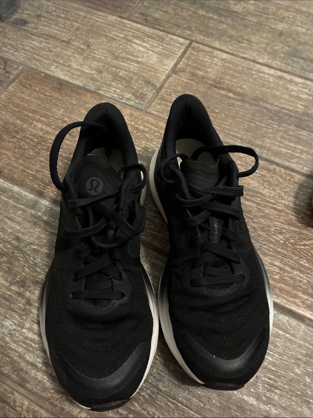 lululemon athletica woman's Black Mesh Running Shoes with White Soles
